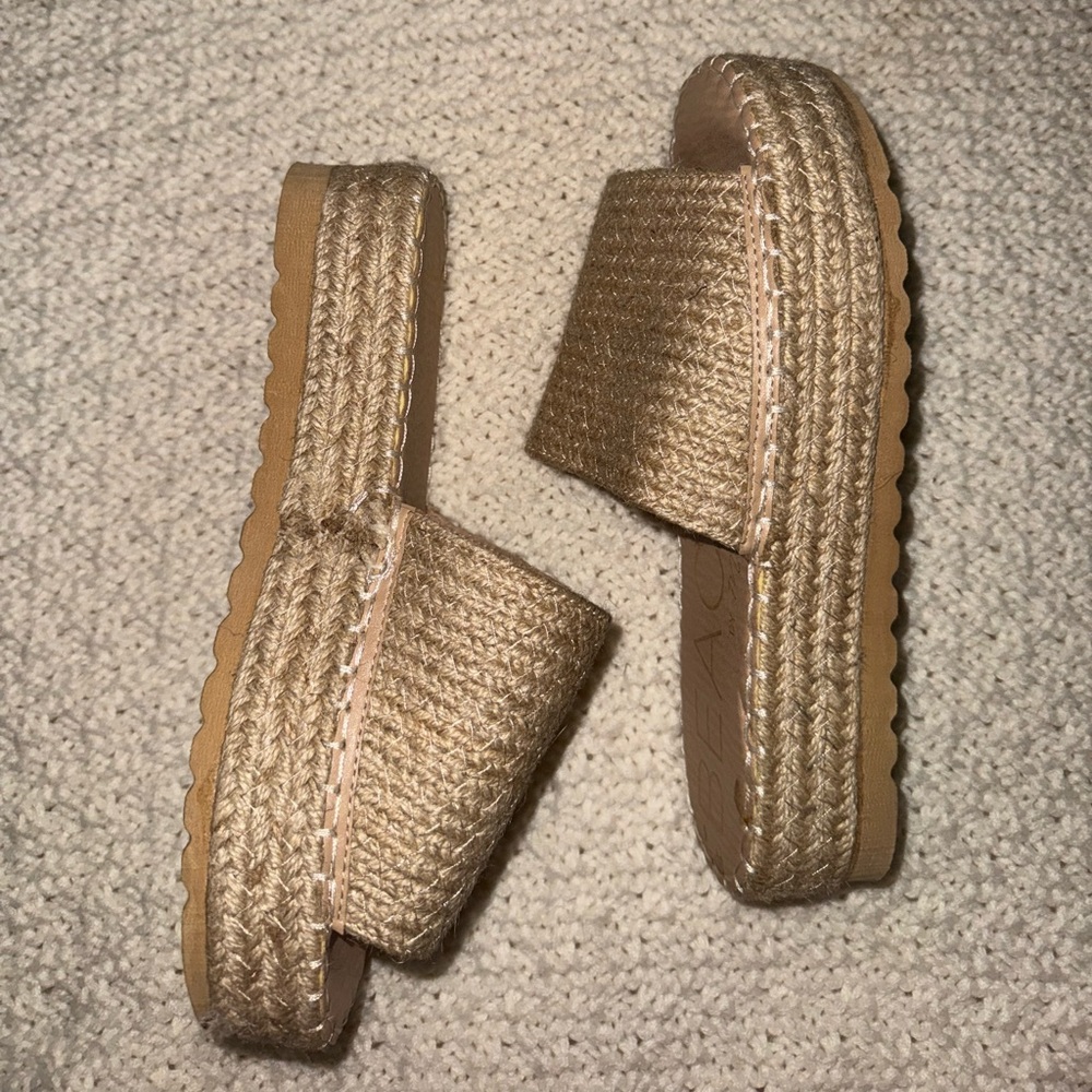 Rattan Platform Slip-On Sandals